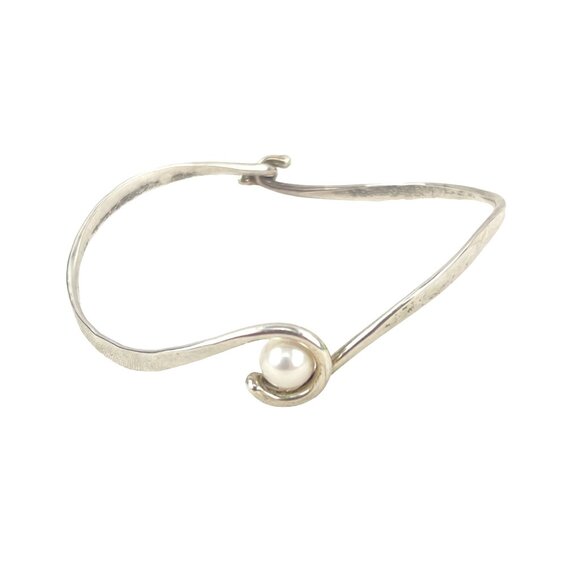 Pearl Curl Argentium Silver Tommy K Designs Hand Forged Curling Bracelet with 7. - Picture 2 of 11